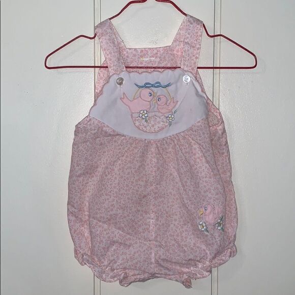 Vintage pink sun suit with embroidered birds - Picture 1 of 4
